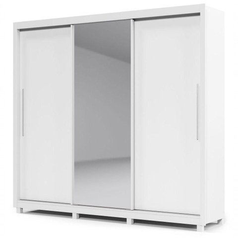 Guarda-roupa com Espelho 3 Portas e Pés Royale Branco Acetinado - Gelius Móveis
