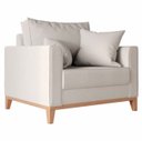 Ver imagem 2 de Poltrona Decorativa Benny Tecido Linho com Pés em Madeira:Creme