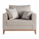 Ver imagem 2 de Poltrona Decorativa Benny Tecido Linho Com Pés Em Madeira:Creme