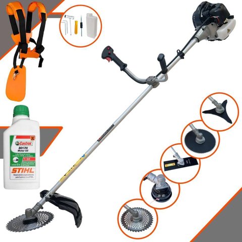 Roçadeira Multifuncional Anmax Cg430-b C/ Carretel + 4 Lâminas de Cortes + Óleo Stihl