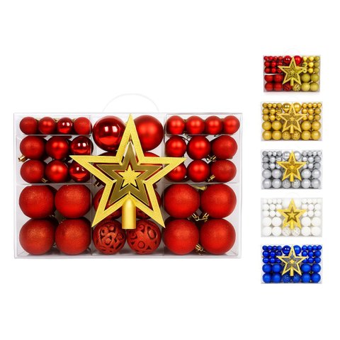 Kit 100 Bolas Vermelho Mista Lisas Glitter Decoração Enfeite Árvore Natal Ponteira (Brinde) Luvinco
