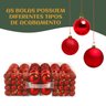 Kit 100 Bolas Vermelho Mista Lisas Glitter Decoração Enfeite Árvore Natal Ponteira (brinde) Luvinco - 5