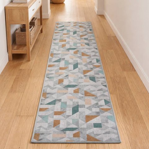 Tapete Sala Quarto Antiderrapante Geométrico Belga Domani:zirconia Marrom/0,50x1,80m