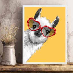 Quadro Lhama de Óculos - Coração 33x24cm:moldura Preta - 2