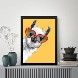 Quadro Lhama de Óculos - Coração 33x24cm:moldura Preta - 1