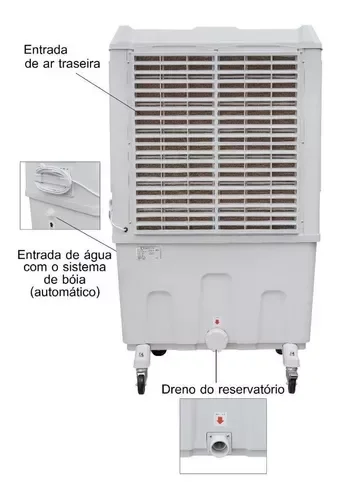 Climatizador Ar Portátil Umidificador Purificador Ventilador Branco Com Rodinhas 100 Litros 110 V /  - 5