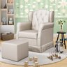 Poltrona de Amamentação e Descanso com Balanço e Puff Lucy P04 Sintético Bege - Mpozenato - 2