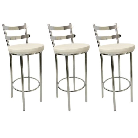 Kit 3 Banquetas Rafaela - Redonda Altura 65cm para Bar e Cozinha Cromada com Assento Confortável Cor
