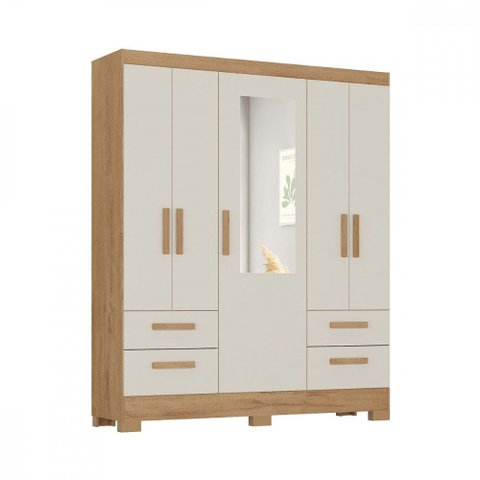 Guarda Roupa de Casal Vitoria 5 Portas 4 Gavetas Canelato Off White Atualle
