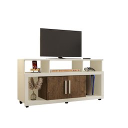 Rack Bancada Sala com Pés de Rodinha e 2 Portas Star 135x70cm Off White / Canela - 3