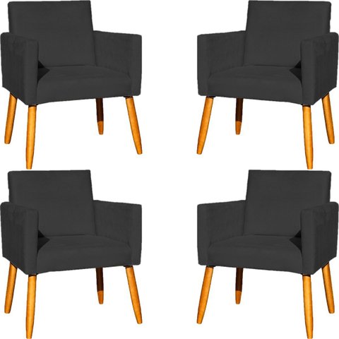 Kit 4 Poltrona para Sala Recepção Consultório Cadeira Nina Suede Cores Pés Palito