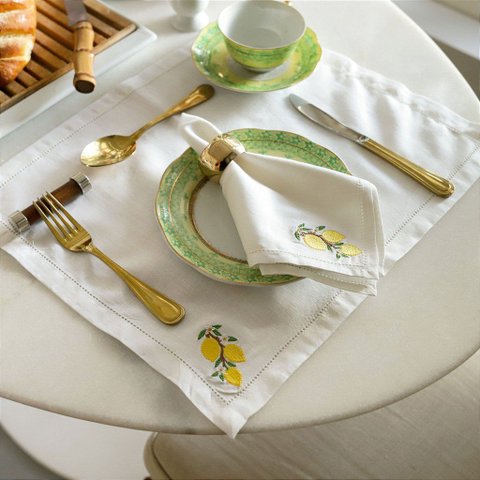 Kit 2 Guardanapo + 2 Jogo Americano Amalfi Limão Siciliano em Linho