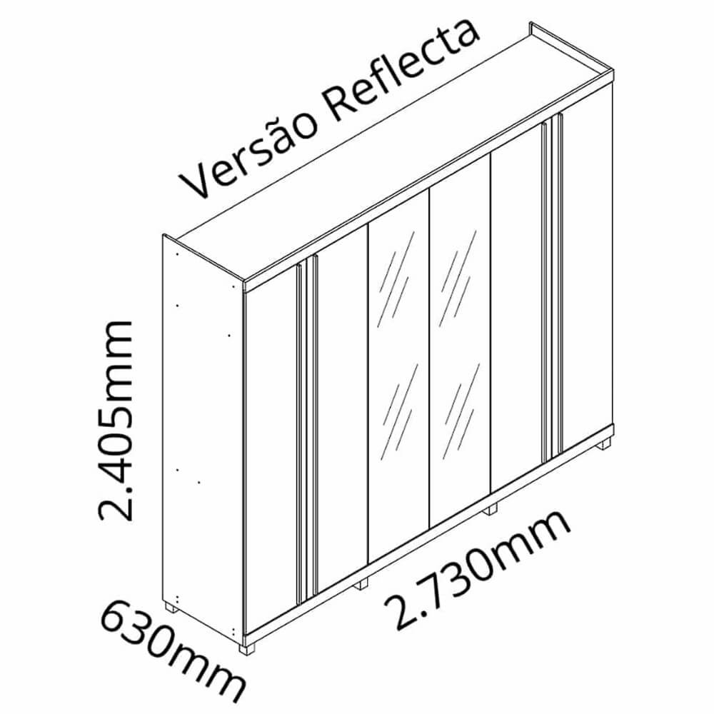 Guarda Roupa Absolute New Casal 6 Portas 4 Gavetas com Vidro Reflecta e Led Gelius Cor Grafite - 2