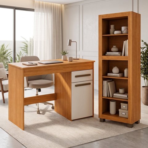 Kit Escritório Grécia com Escrivaninha 100% MDF e Estante Livreiro Espresso Móveis