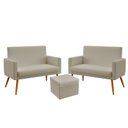 Ver imagem 1 de Kit 2 Poltronas Namoradeira Nina com Rodapé e Puff Quasar Courino Bege Aradecor