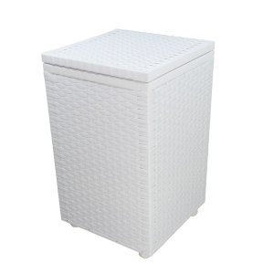 Cesto de Roupa Em Fita Fibra Sintética 30X30X57cm com Rodas Branco