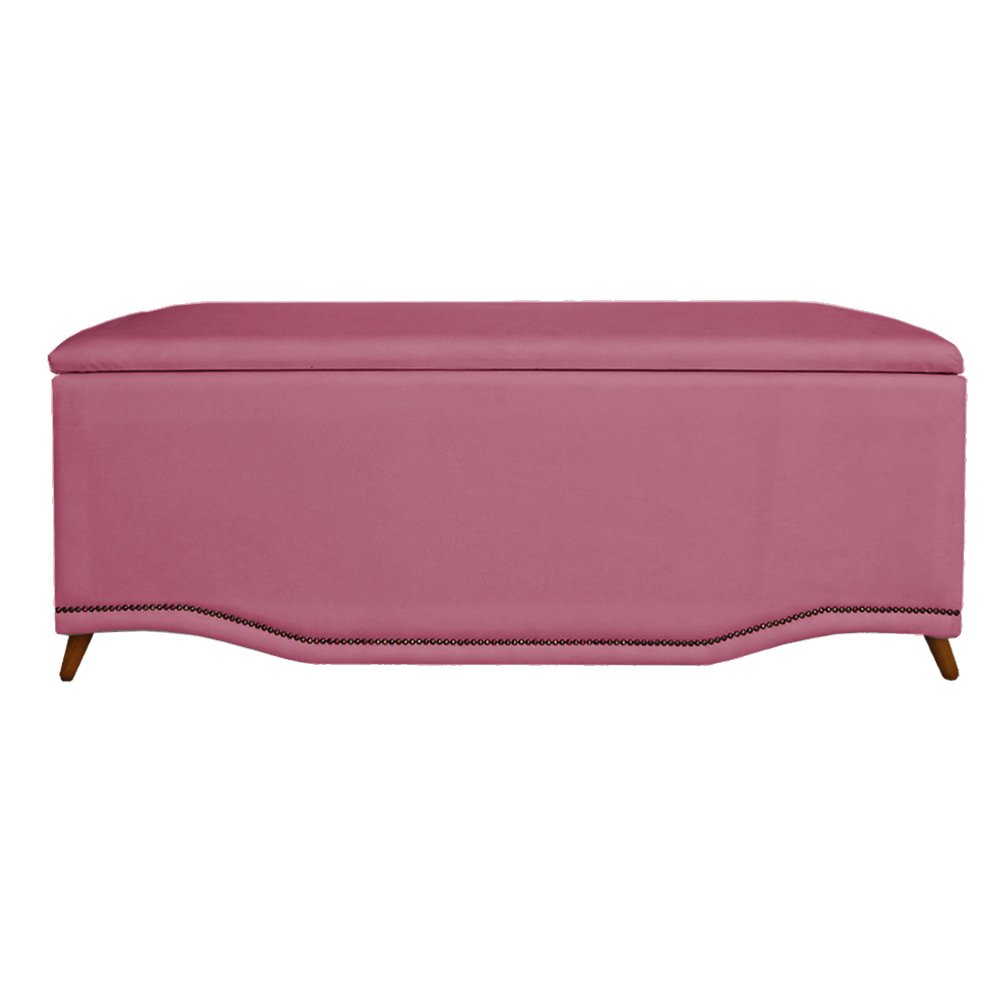 Calçadeira Recamier Baú Solteiro 90cm Greta Suede Rosa - DS Estofados - 1