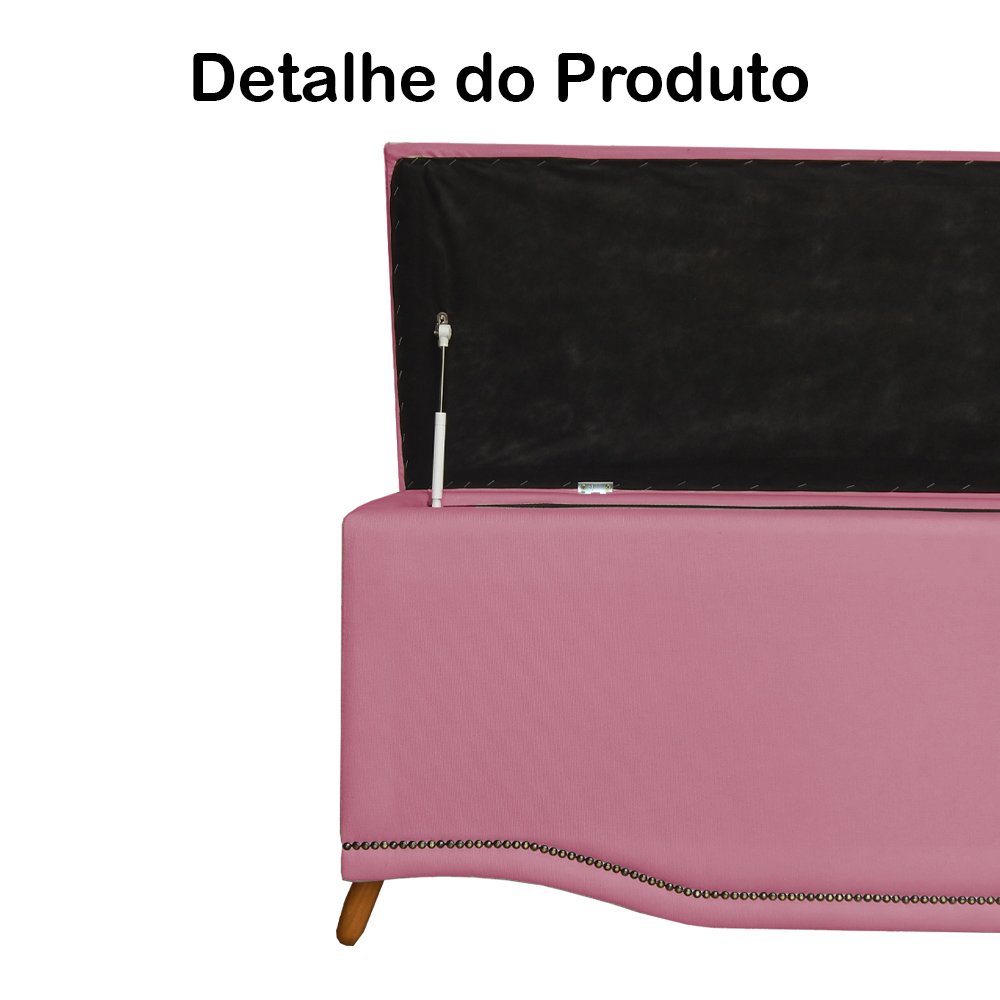 Calçadeira Recamier Baú Solteiro 90cm Greta Suede Rosa - DS Estofados - 3