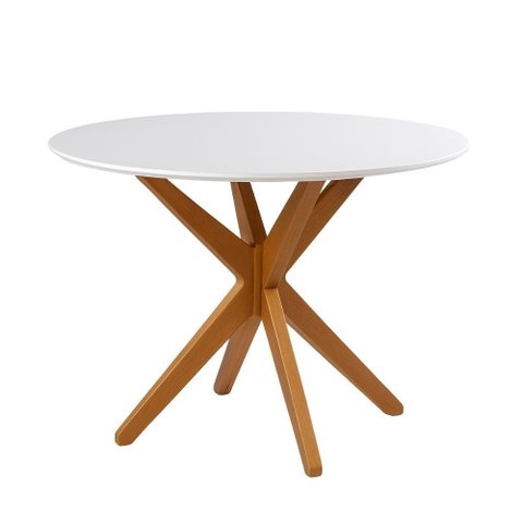 Mesa de Jantar Yara Redonda Tampo Laqueado com Vidro 90cm:off White