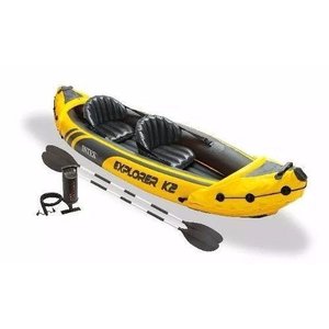 Caiaque Inflável Intex Explorer K2 Amarelo + Par de Remos + Bomba de Inflar #68307