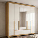 Ver imagem 1 de Guarda-Roupa Casal 6 Portas 4 Gavetas com Espelho Denver Freijó e Off White