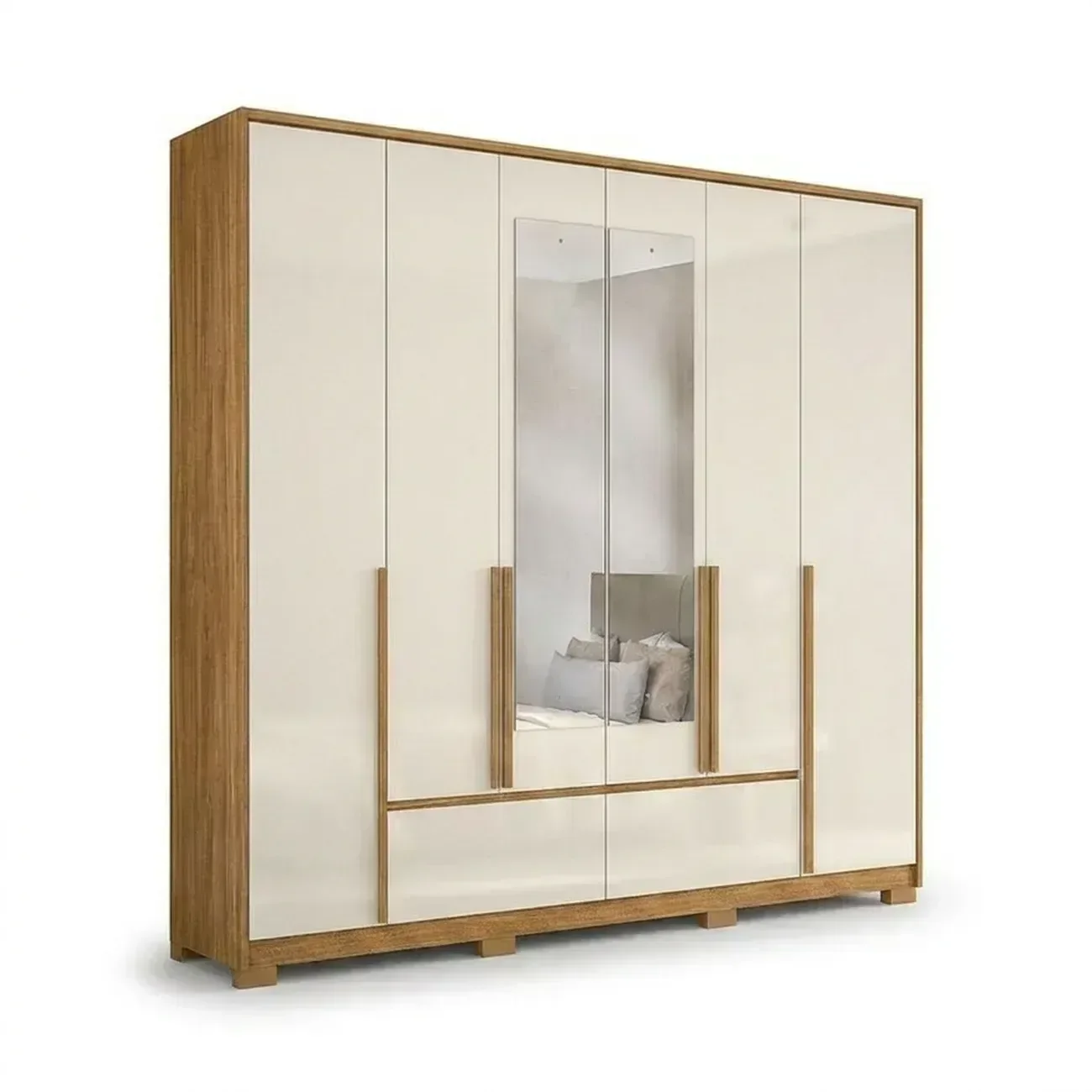 Ver imagem 2 de Guarda-Roupa Casal 6 Portas 4 Gavetas com Espelho Denver Freijó e Off White