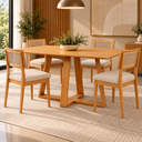 Ver imagem 1 de Conjunto Mesa de Jantar MDF 4 Cadeiras Estofadas e Tela Sintética Carvalho Rose/ Cesare Claro - Dall