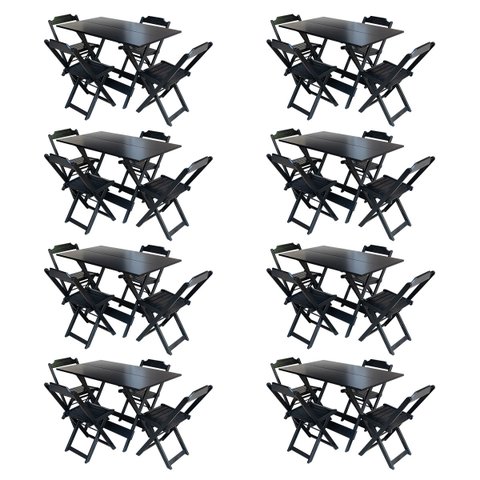 Kit 8 Conjuntos de Mesa com 4 Cadeiras de Madeira Dobrável 120x70 Preto