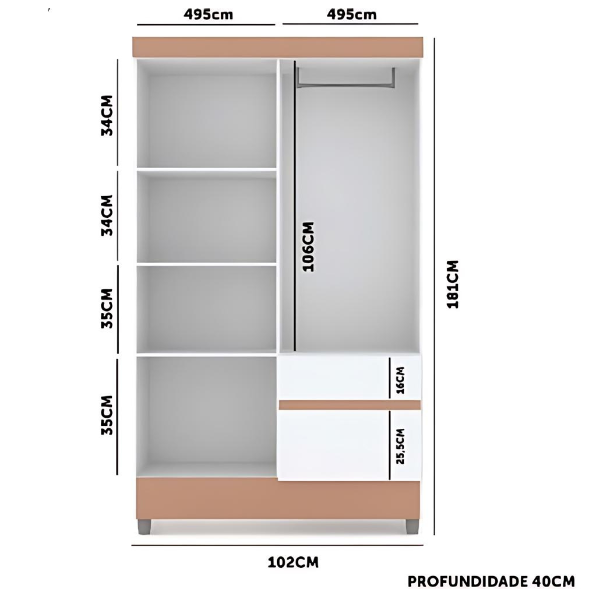 Guarda Roupa 4 Portas 2 Gavetas Ideal Imbuia Móveis Vila Rica - 4