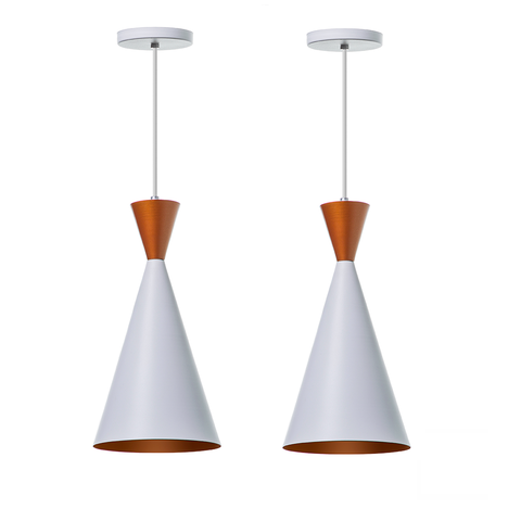 Kit 2 Lustre Pendente Interno Mesa Jantar Balcão Canadá Cor: Branco Com Topo Cobre