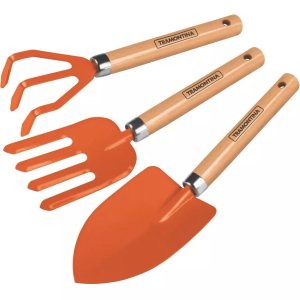 Conjunto para Jardim 3 Pçs Metálicas Cabo Madeira Tramontina