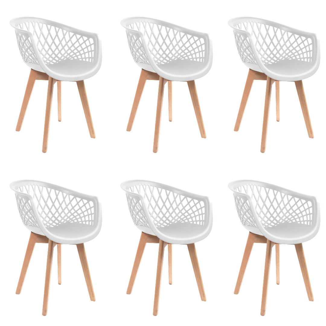 Kit 6 Cadeiras Design Eames Wood Web Branca