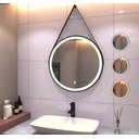 Ver imagem 1 de Espelho Redondo Led 3 Cores 60cm com Cinto Adnet Pendurador Couro Cinta Suporte Pino