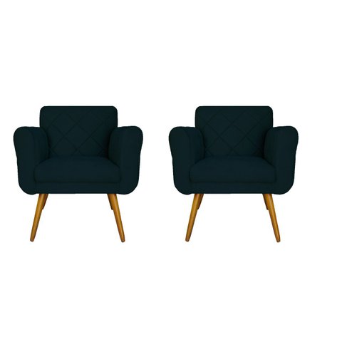 Jogo 02 Poltronas Estofadas Decorativas Para Consultório Isabella Suede Azul Marinho- LM DECOR
