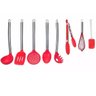 Kit 8 Colheres Utensílios Silicone Vermelho Cabo Inox - 1