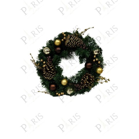 Peça Decorativa Guirlanda Natalina Pinhas Marrom e Dourado 40cm 14673-pl