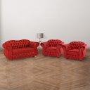 Ver imagem 1 de Conjunto 1 Namoradeira + 2 Poltronas Chesterfield Merlô Suede Vermelho / Decoração, barbearia, sala,