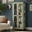 Ver imagem 1 de Cristaleira Colonial de Madeira 2 Portas com Pés Torneados - Verde Chá com Tampo e Base Imbuia Glaze