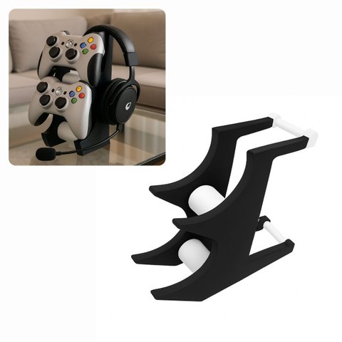 Suporte para Dois Controles e Headset com Design Compacto Ideal para Mesa Gamer ou Escritório - Pret