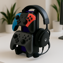 Ver imagem 3 de Suporte para Dois Controles e Headset com Design Compacto Ideal para Mesa Gamer ou Escritório - Pret