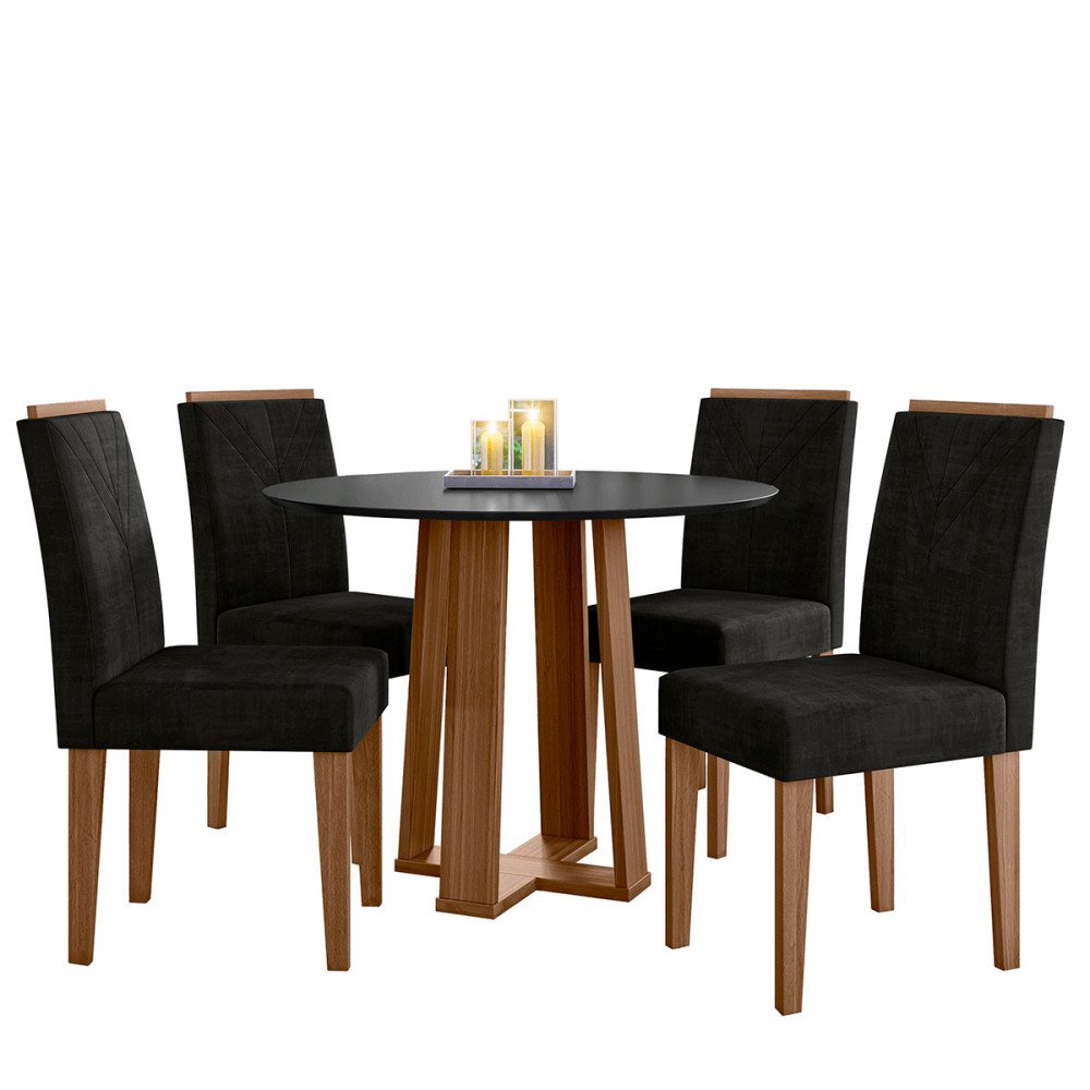 Conjunto Mesa Lara Redonda 1 Metro com 4 Cadeiras Flor | MadeiraMadeira