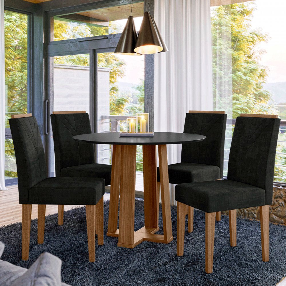 Conjunto Mesa Lara Redonda 1 Metro com 4 Cadeiras Flor | MadeiraMadeira