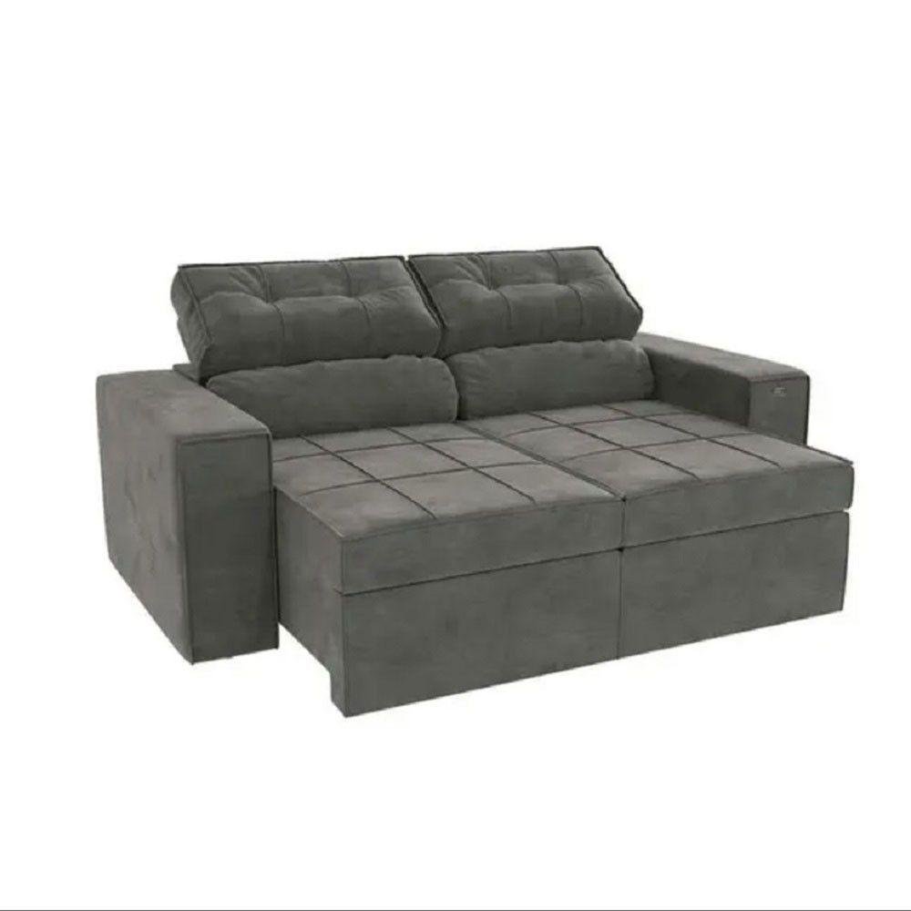 Sofá Lanus 206cm Retrátil e Reclinável S139-2 Kappesberg Cinza