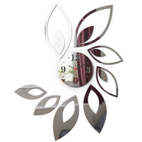 Relógio de Parede Folhas Espelho Sala Cozinha Monte Você