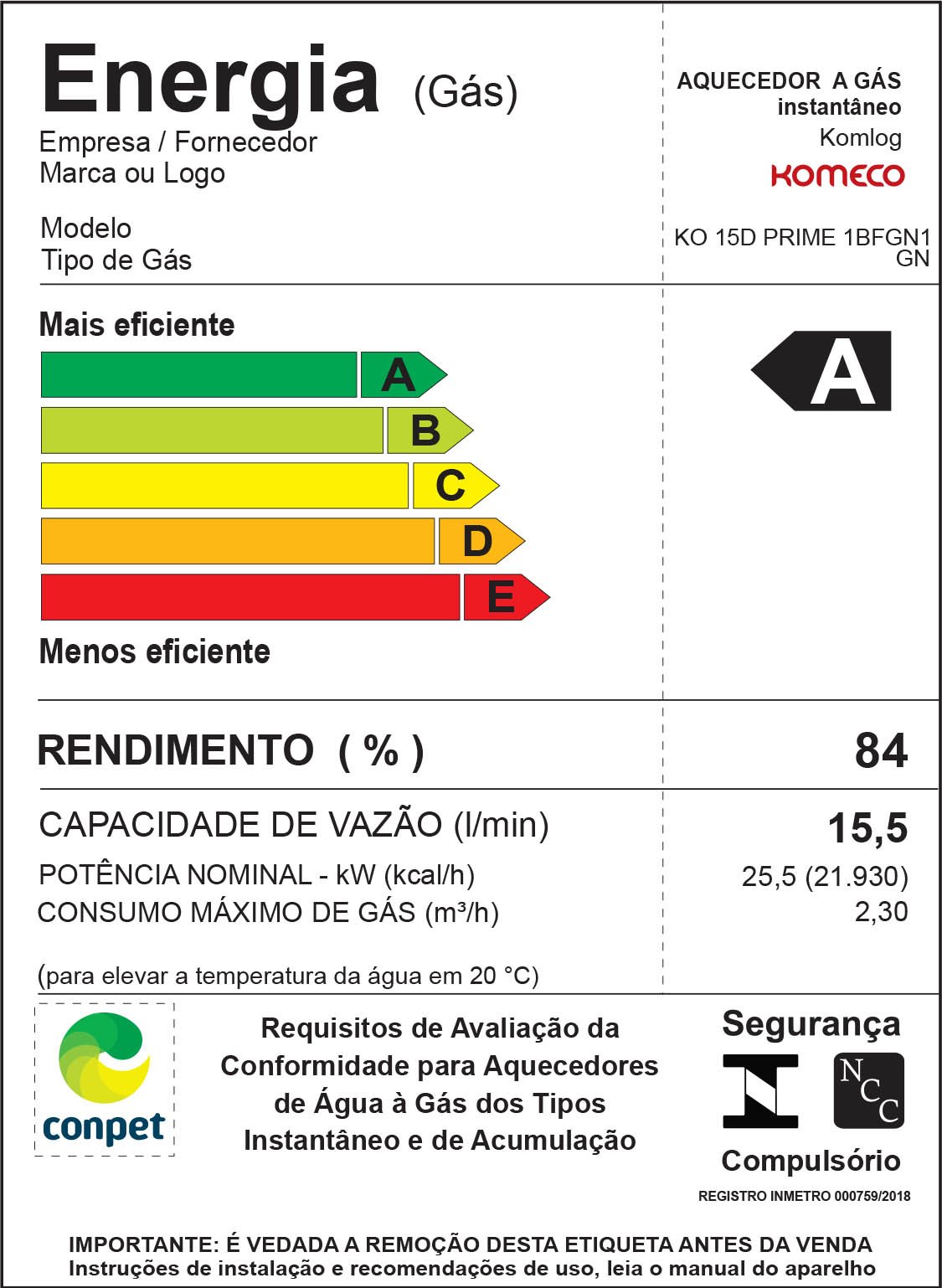 Aquecedor de Água a Gás Komeco Ko 16 D Prime Branco Digital 16 Litros Bivolt Gás Gn - 7