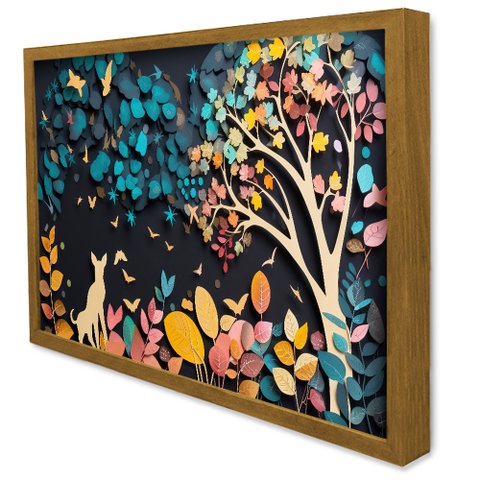 Quadro Decorativo Floral Luxo Aquarela em Moldura Caixa TaColado Moldura Caixa 3cm Freijó sem Vidro 