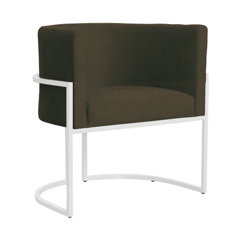 Poltrona Luana Suede Marrom Base Branca Sala Luxo - Fm