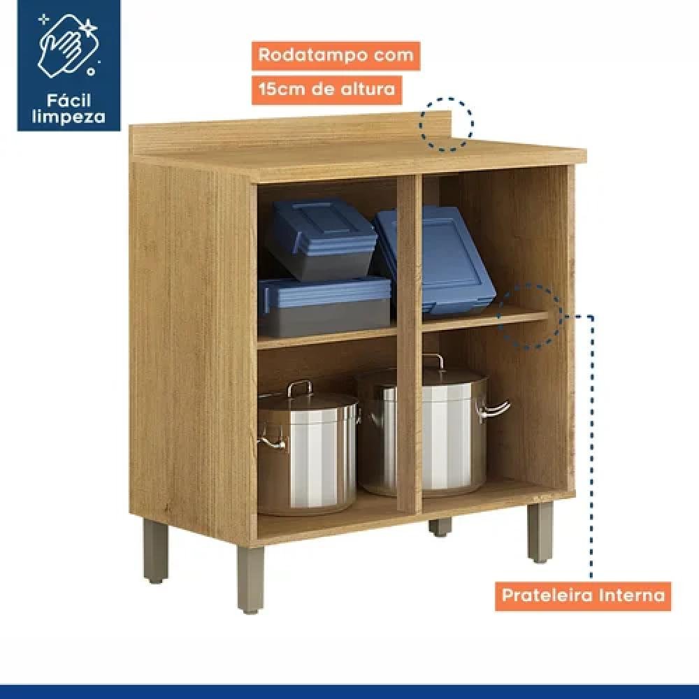 Balcão Armário Multiuso Organizador Cozinha 2 Portas 1 Prateleira MDF Marrom Madeira Off White - 7