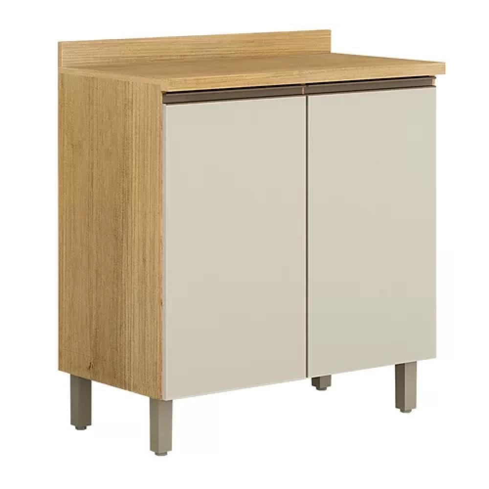 Balcão Armário Multiuso Organizador Cozinha 2 Portas 1 Prateleira MDF Marrom Madeira Off White - 1