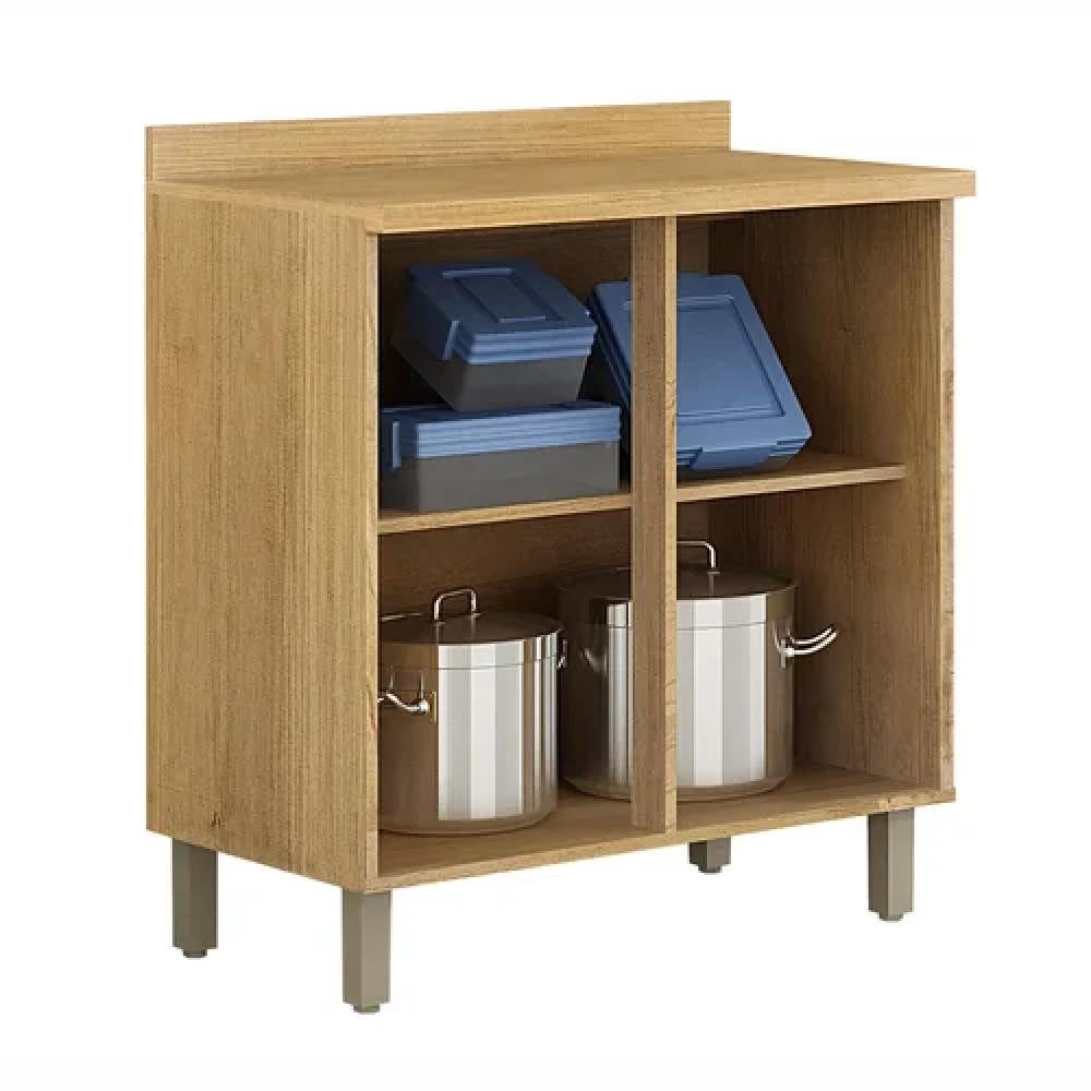 Balcão Armário Multiuso Organizador Cozinha 2 Portas 1 Prateleira MDF Marrom Madeira Off White - 2